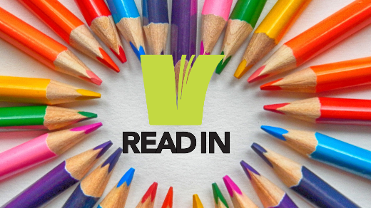 Pencil Crayons in a circle making a heart with the read in logo